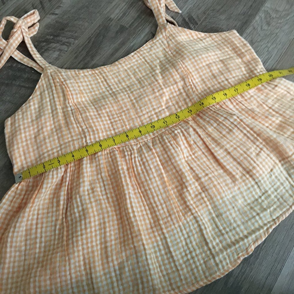 Old Navy NWT 100% Cotton Orange Gingham Smocked Tie Shoulder Tank Large - Picture 14 of 16